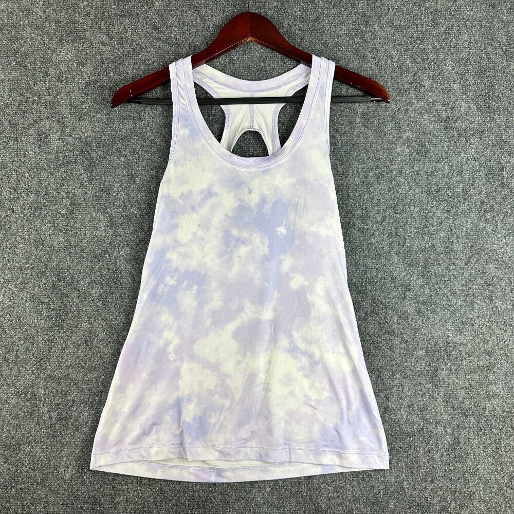 Athleta Nitro Printed Tank Top Womens XS Purple Tie Dye Racerback Logo Pullover